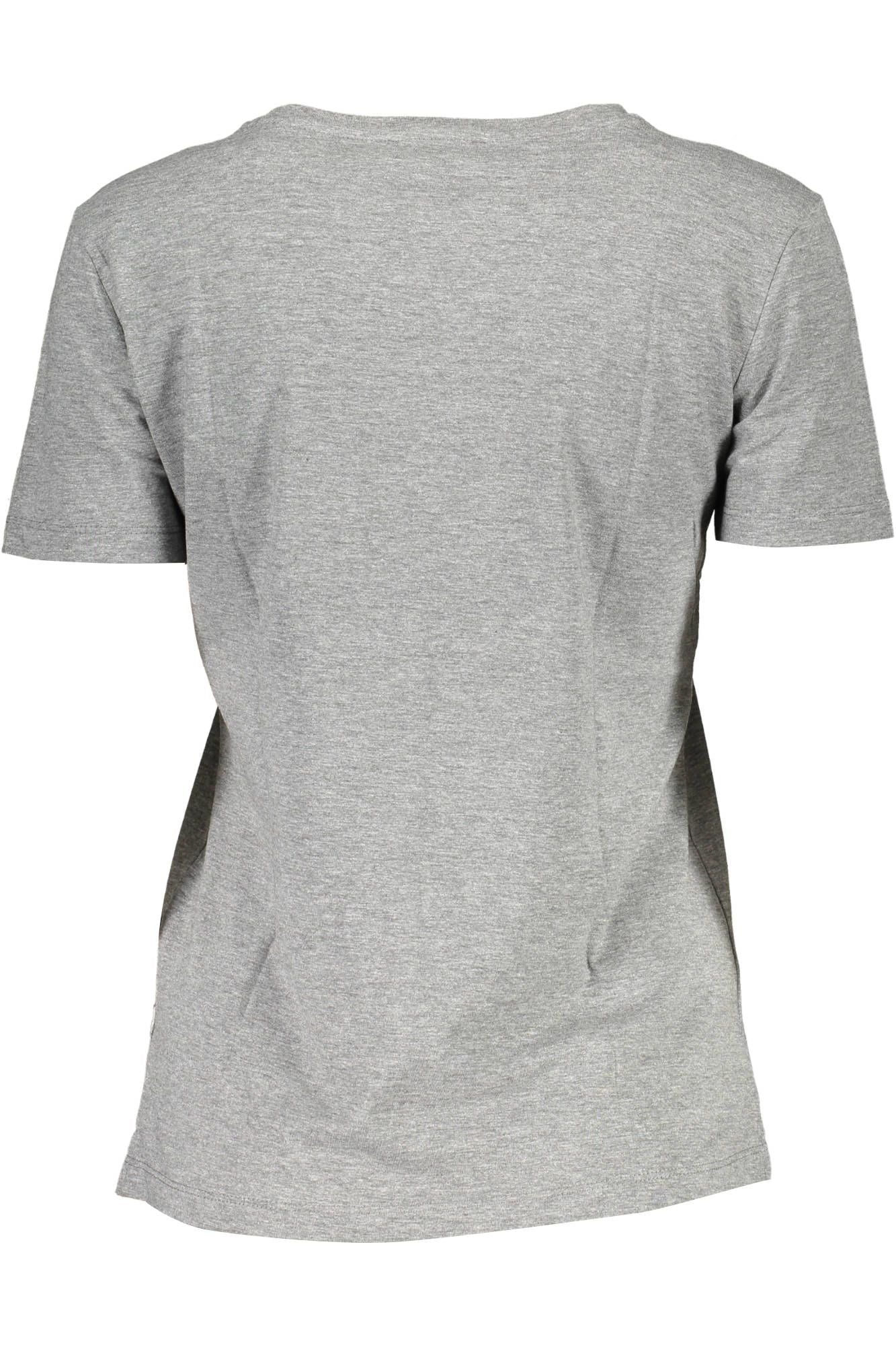 Chic Gray Logo Print Tee with Wide Neckline
