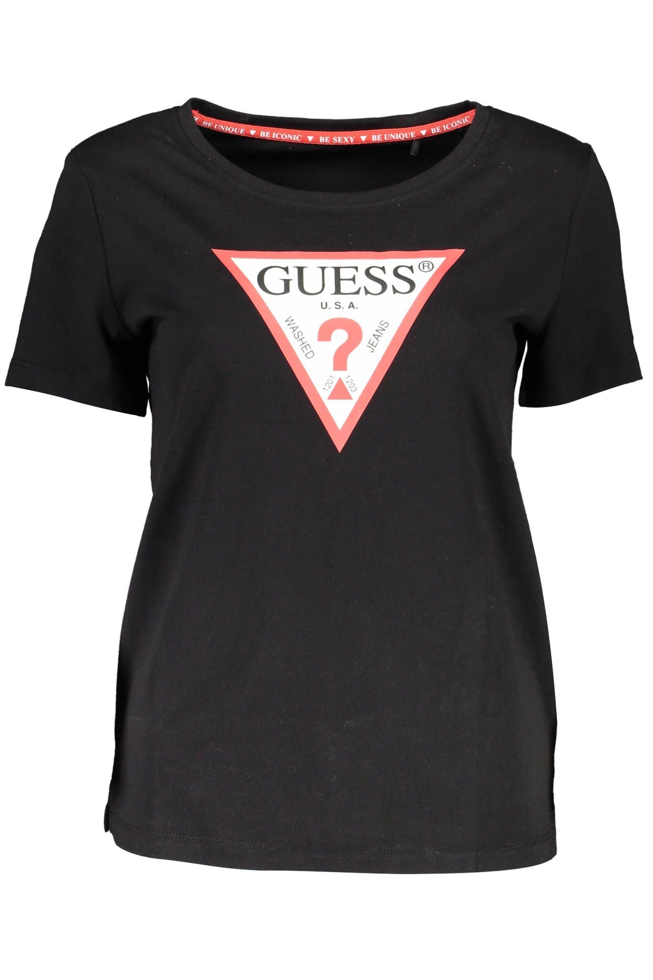 Chic Black Cotton Crew Neck Tee with Logo Print