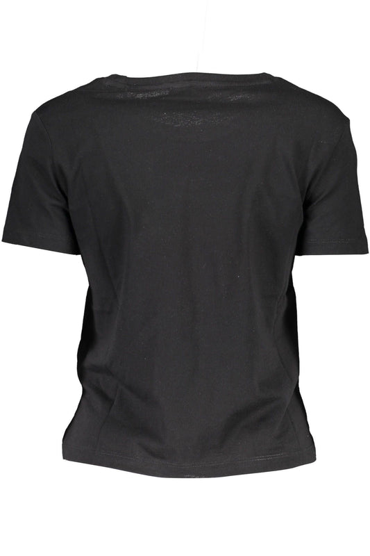Chic Black Cotton Crew Neck Tee with Logo Print