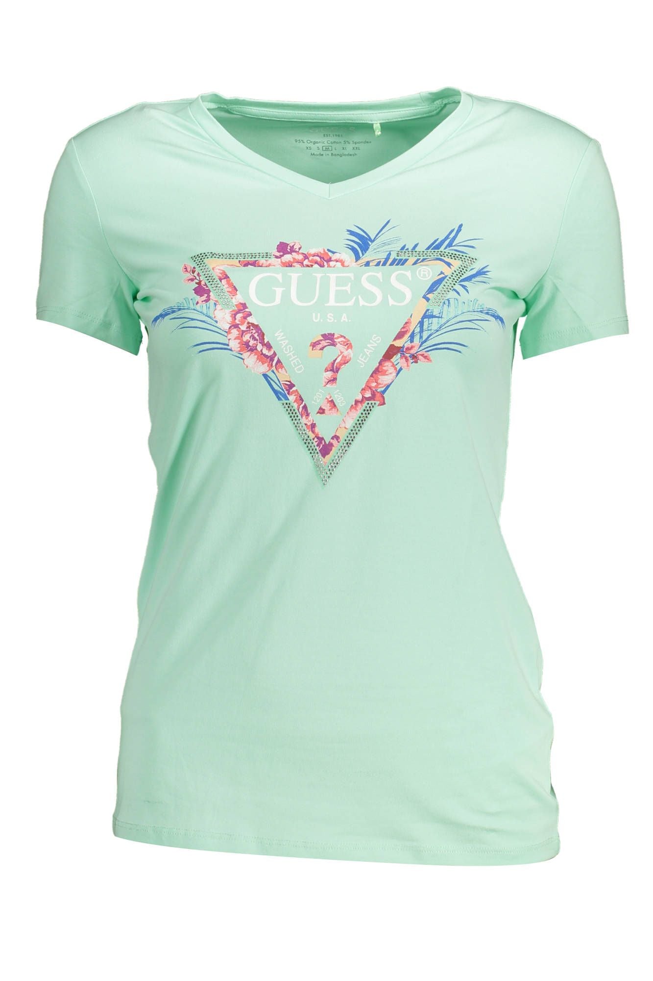 Chic Green V-Neck Logo Tee: Organic Cotton Comfort