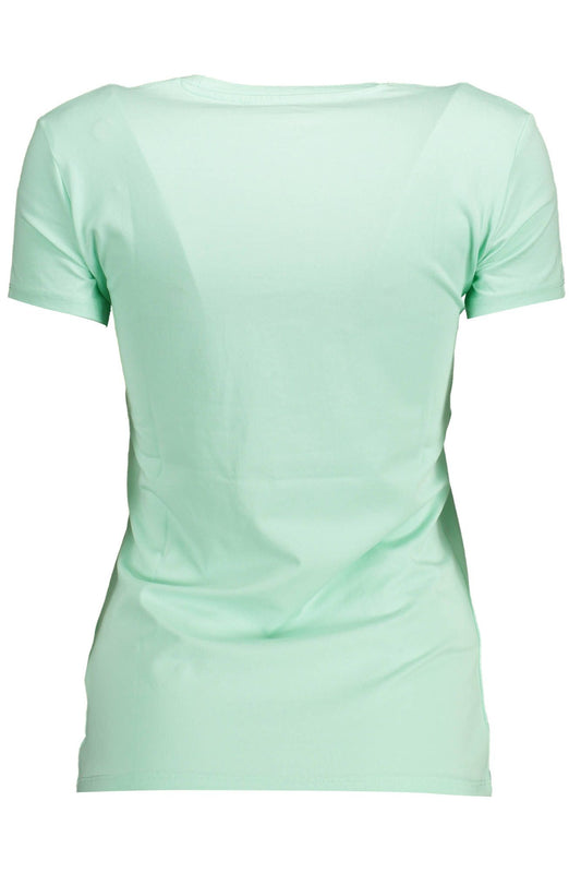 Chic Green V-Neck Logo Tee: Organic Cotton Comfort