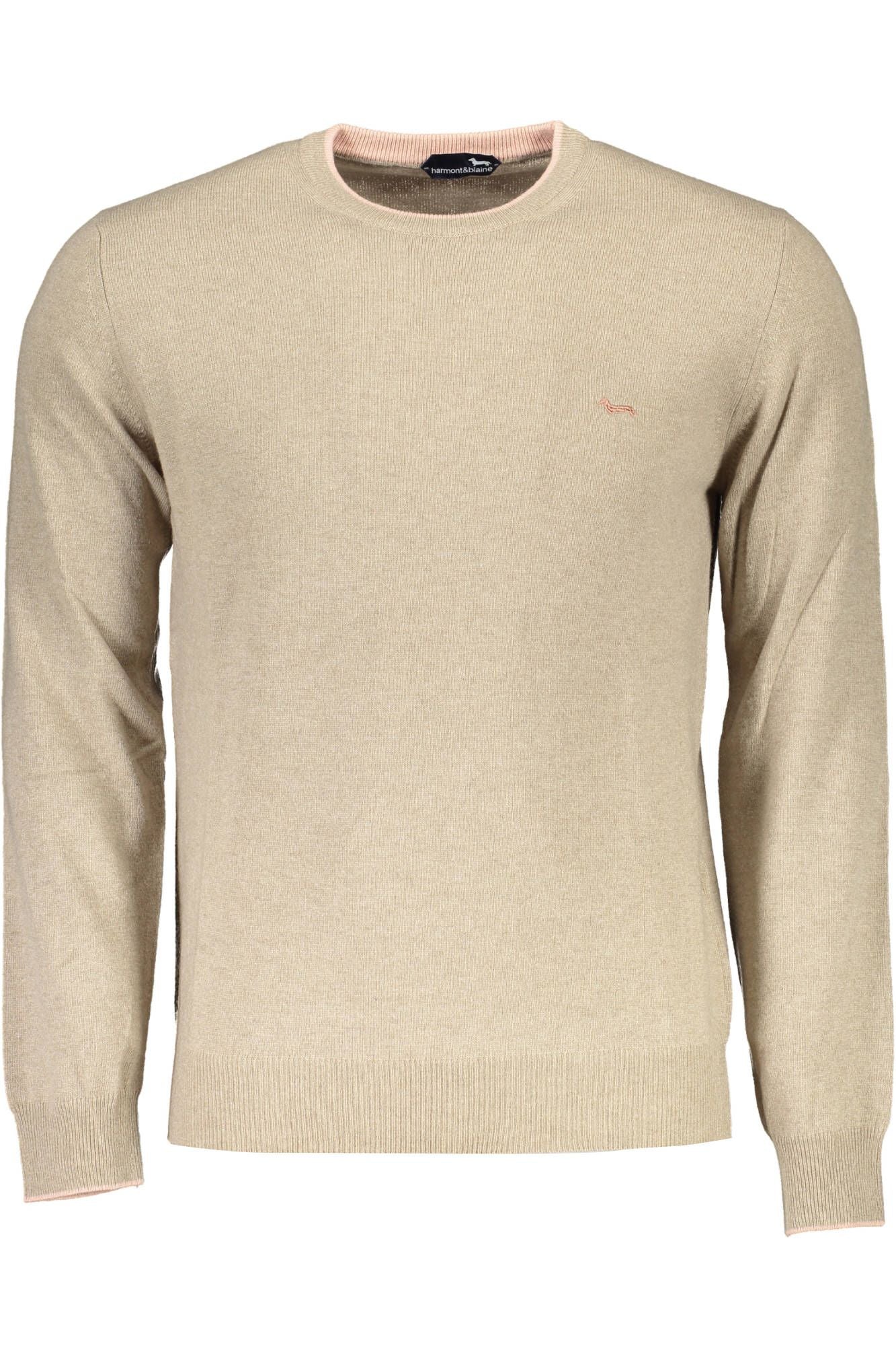 Elegant Beige Crew Neck Sweater with Embroidery