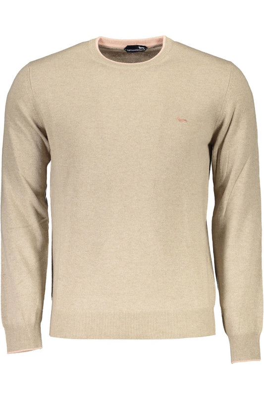 Elegant Beige Crew Neck Sweater with Embroidery