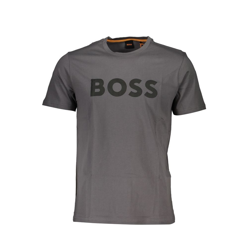 Elegant Gray Crew Neck Organic Cotton Tee