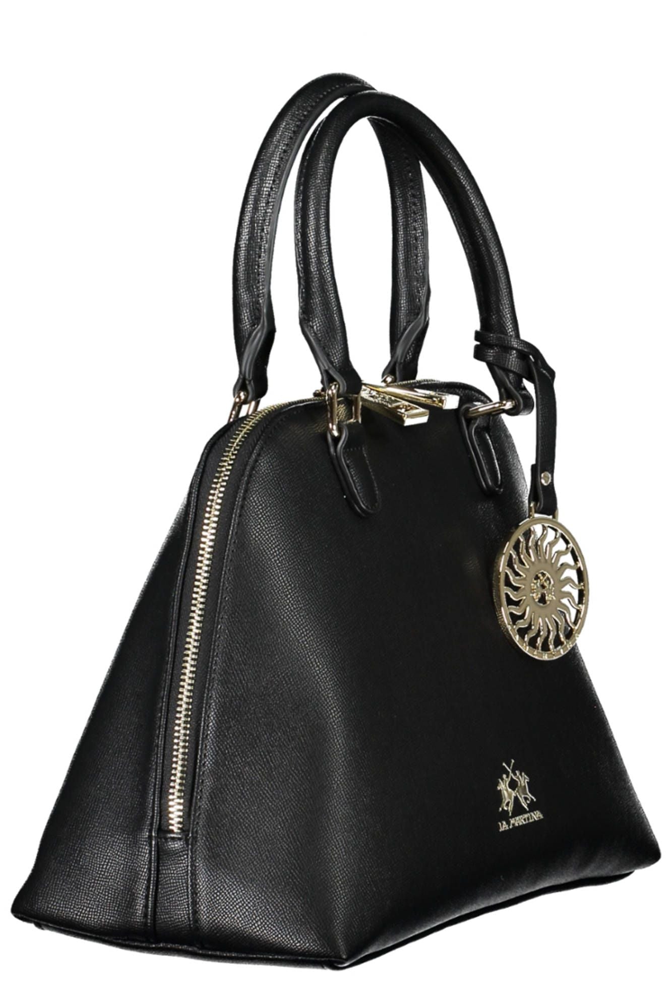 Elegant Black Polyurethane Handbag with Logo