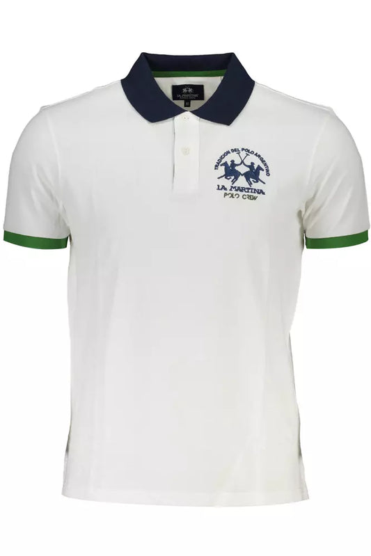 Elegant White Cotton Polo with Contrasting Accents