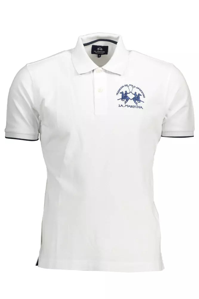 Elegant White Polo with Contrasting Embroidery