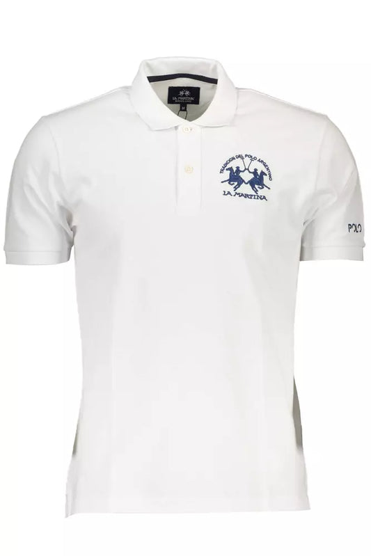 Elegant White Polo with Contrasting Embroidery