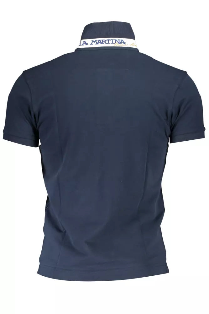 Elegant Slim-Fit Blue Polo with Contrasting Details