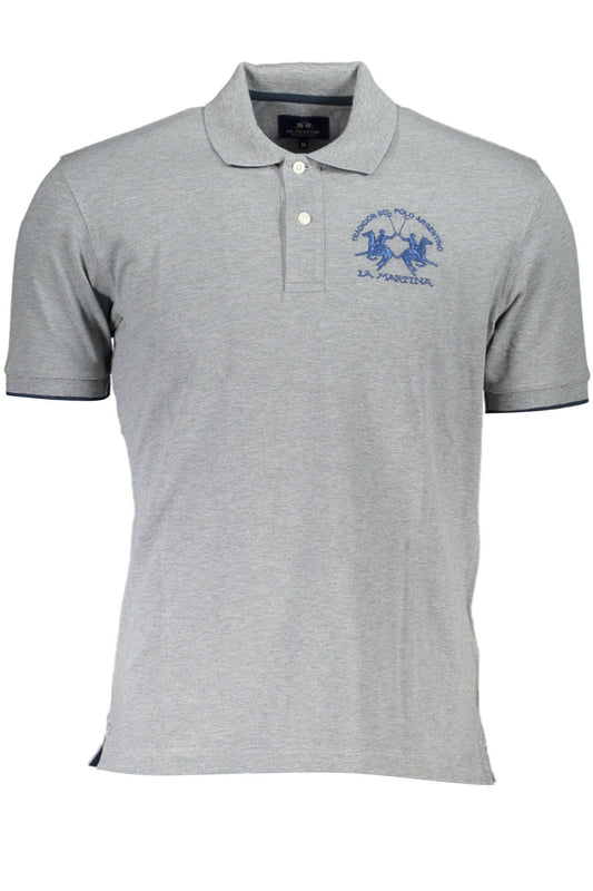 Elegant Gray Polo with Embroidered Details