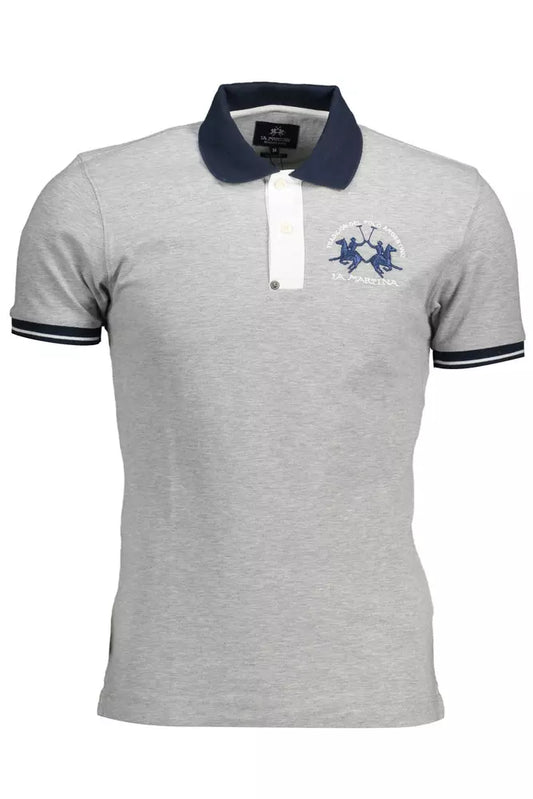 Slim Fit Embroidered Polo in Gray