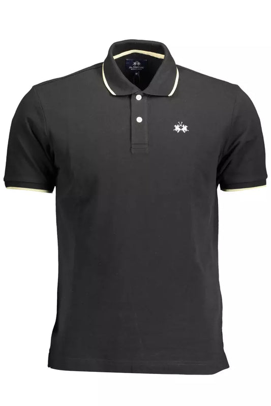 Elegant Black Cotton Polo with Contrasting Accents