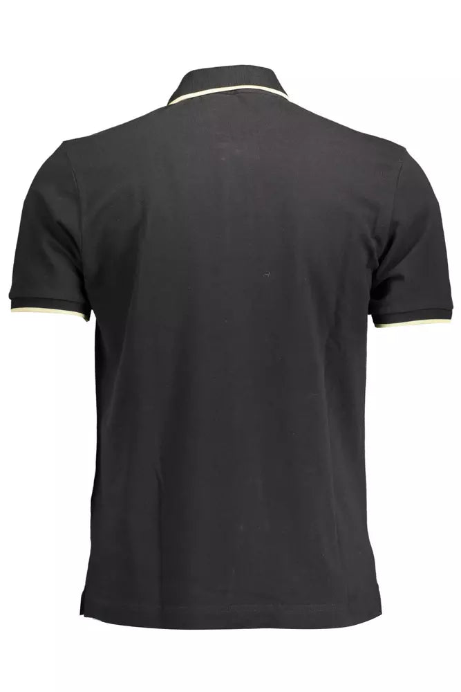 Elegant Black Cotton Polo with Contrasting Accents