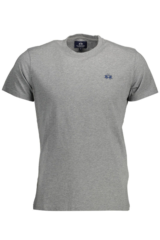 Elegant Gray Embroidered Logo T-Shirt