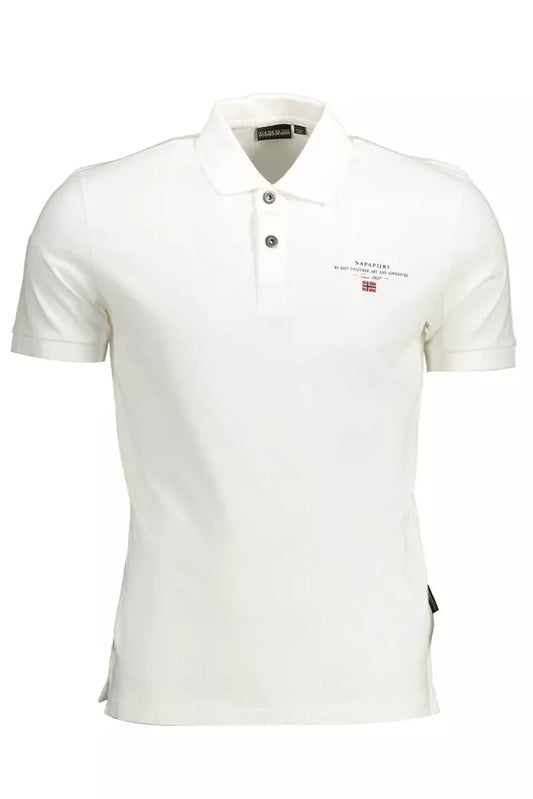 Elegant White Cotton Polo with Embroidery