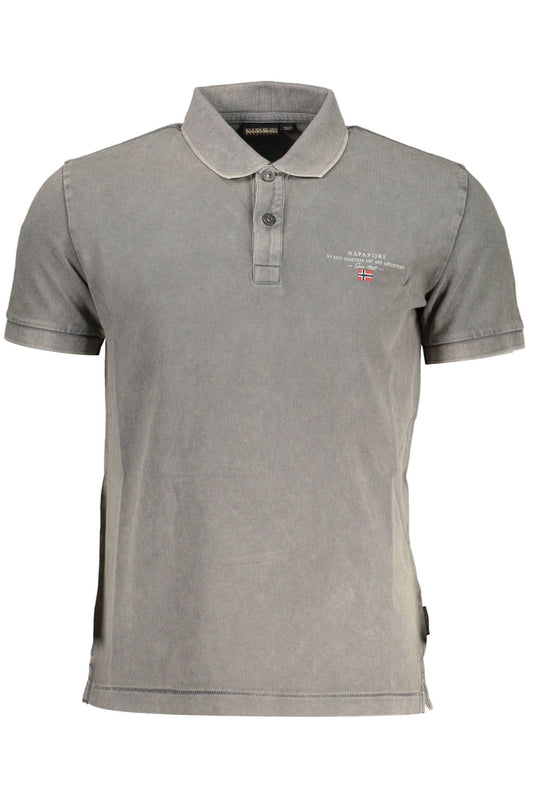 Chic Gray Cotton Polo with Signature Embroidery