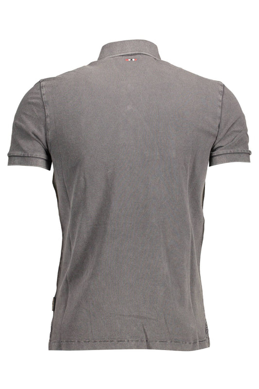 Refined Gray Cotton Polo with Embroidery Detail