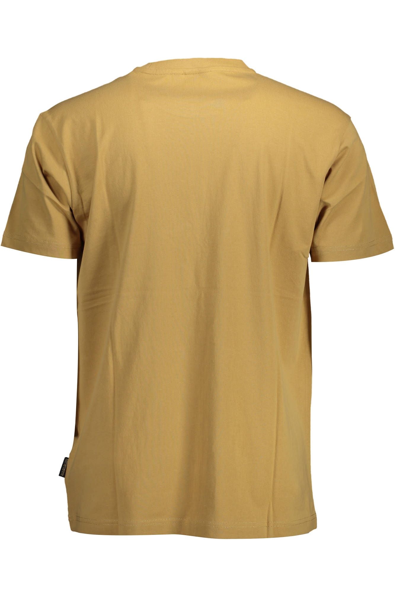 Beige Cotton Crew Neck Tee with Logo Print