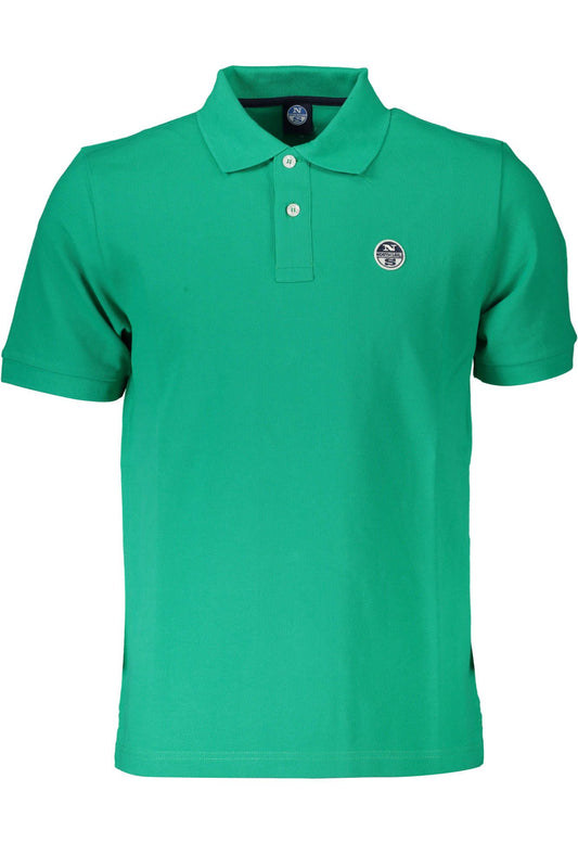 Green Cotton Short-Sleeved Polo for Men