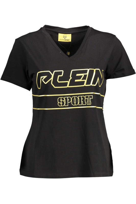 Sleek Black V-Neck Tee with Bold Print