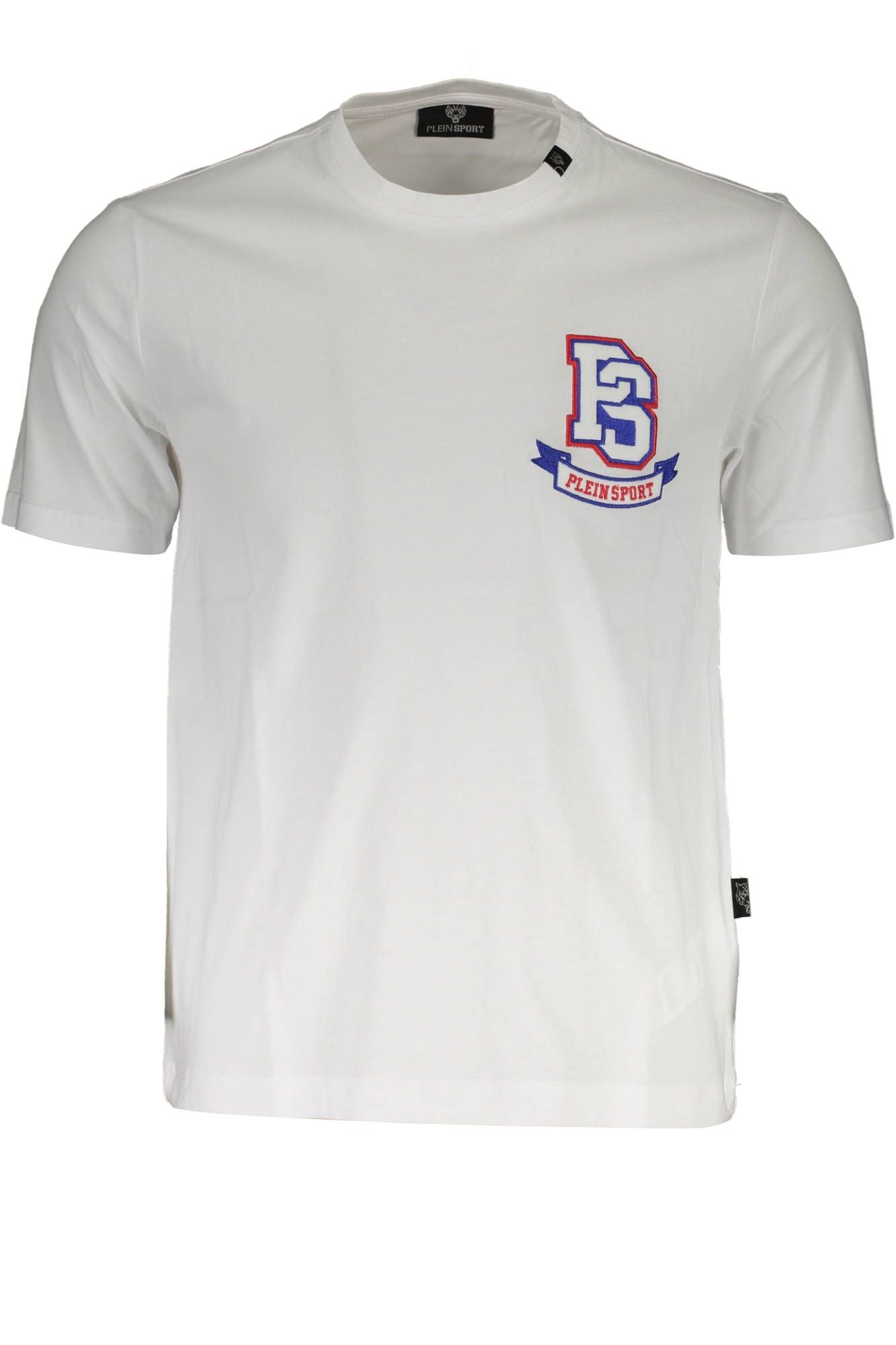Sleek White Cotton Round Neck Tee with Logo Appliqué