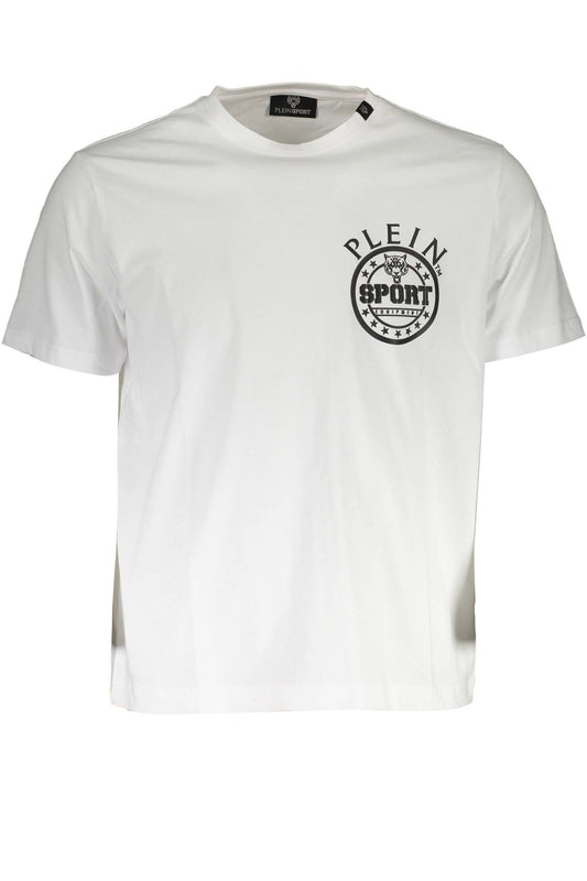 Crisp White Cotton Crew Neck Tee with Bold Print