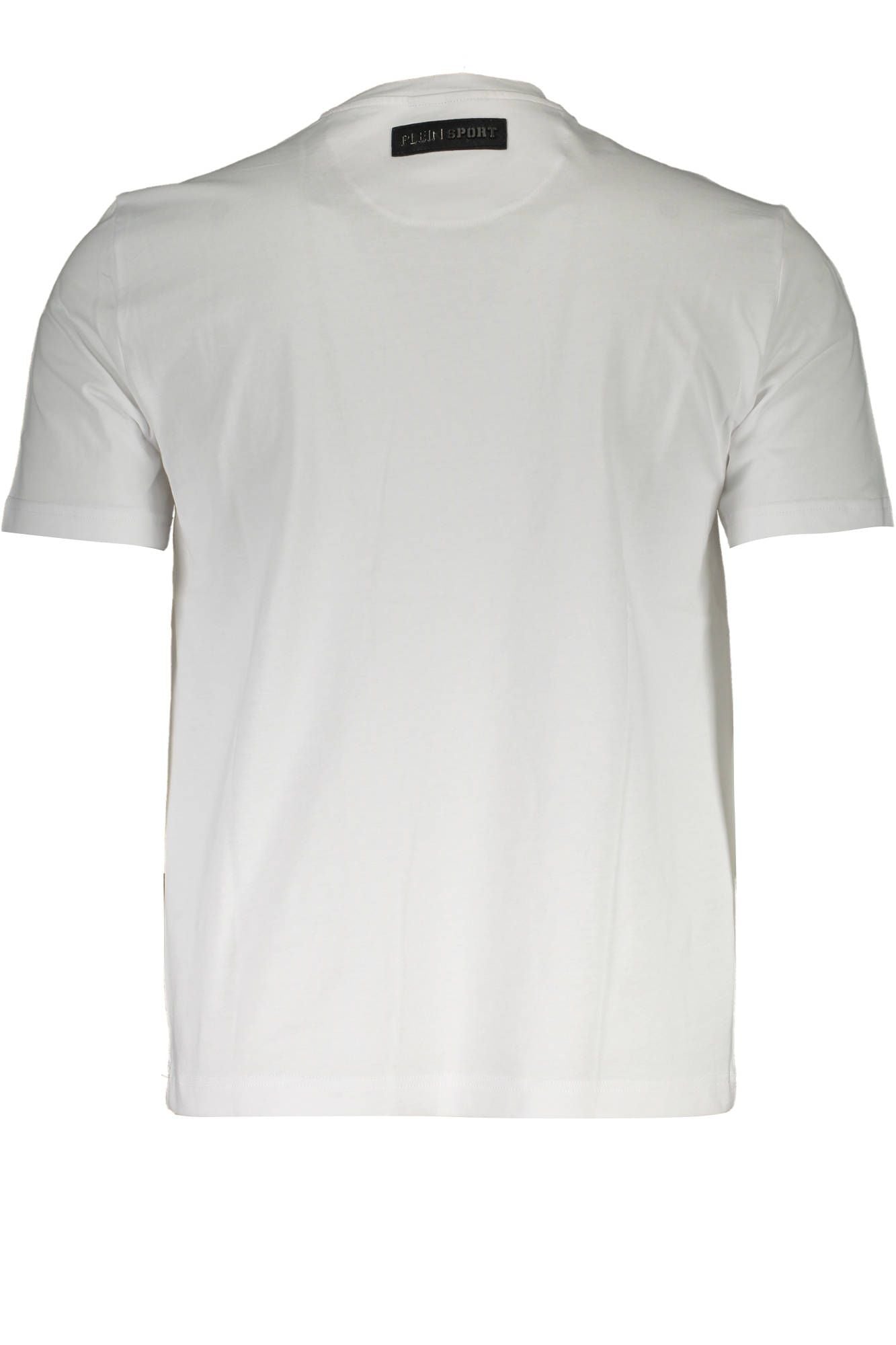 Sleek White Cotton Round Neck Tee with Logo Appliqué