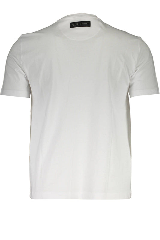 Sleek White Cotton Round Neck Tee with Logo Appliqué