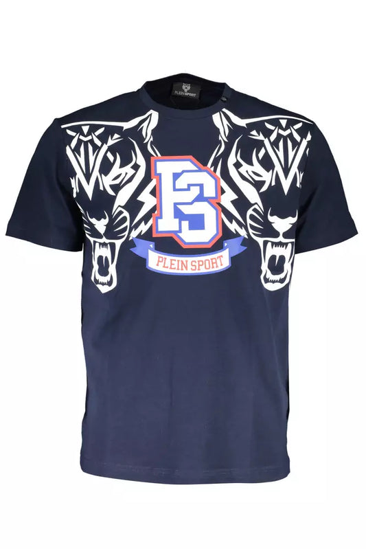 Electric Blue Crew Neck Tee with Bold Print