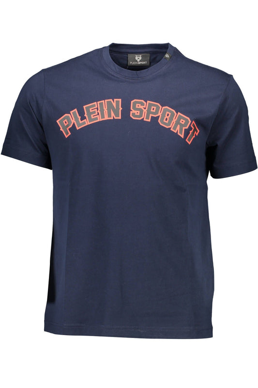 Sleek Blue Crew Neck Logo Tee with Print Details