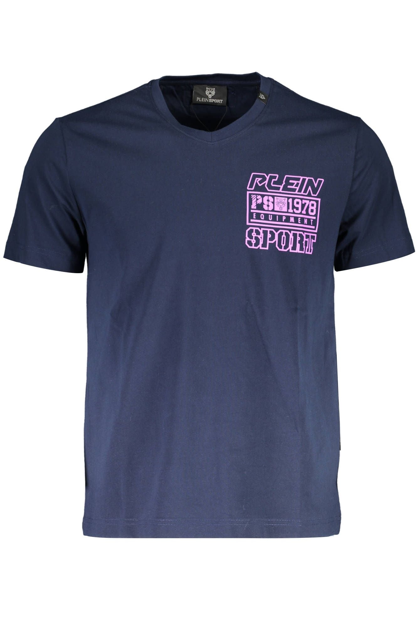 Vibrant Blue V-Neckline Cotton Tee with Logo Print