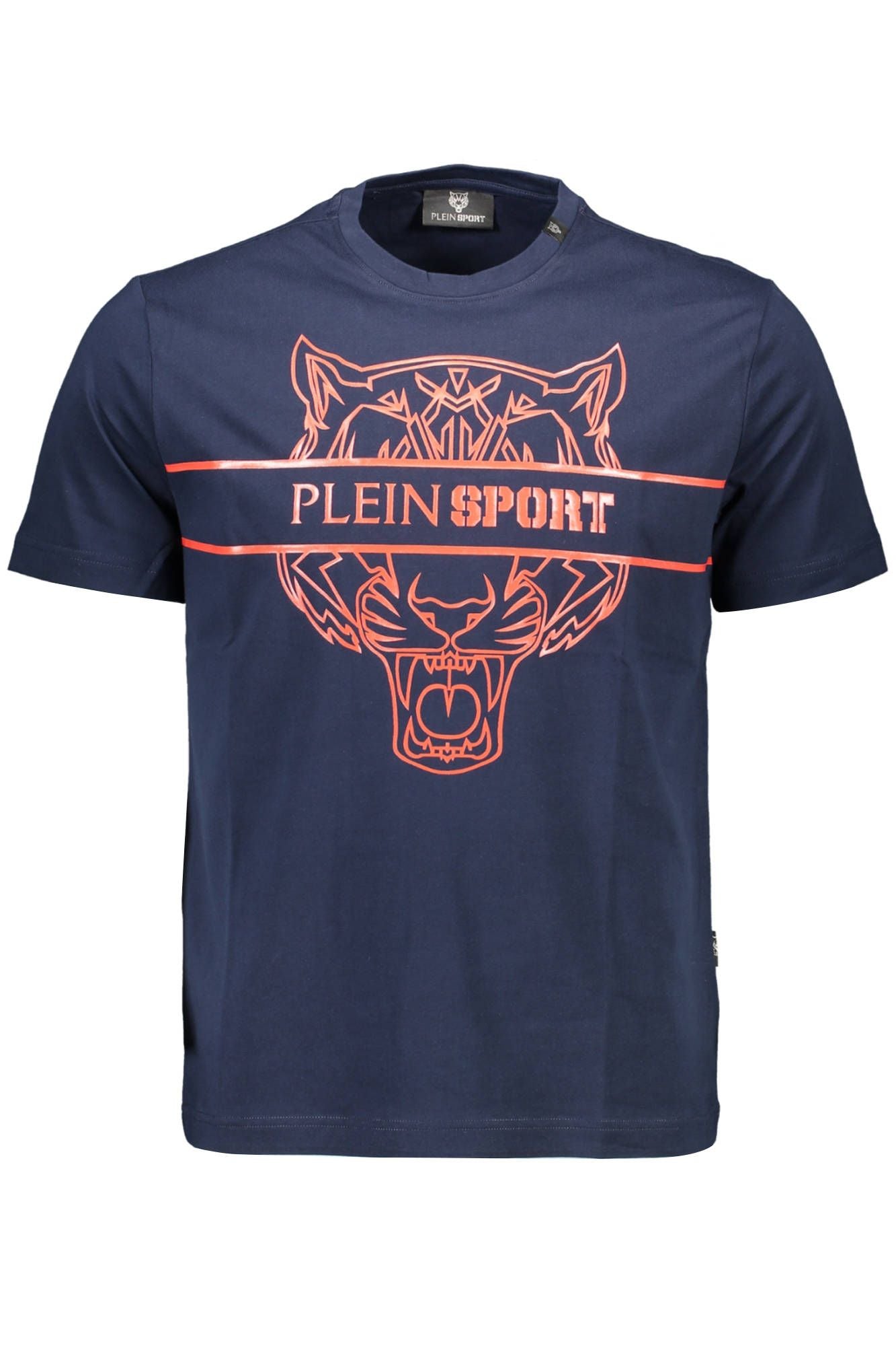 Sleek Blue Crew Neck Tee with Contrasting Logo Print