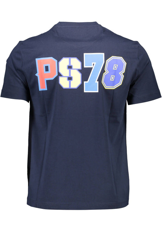 Sleek Blue Crew Neck Logo Tee with Print Details