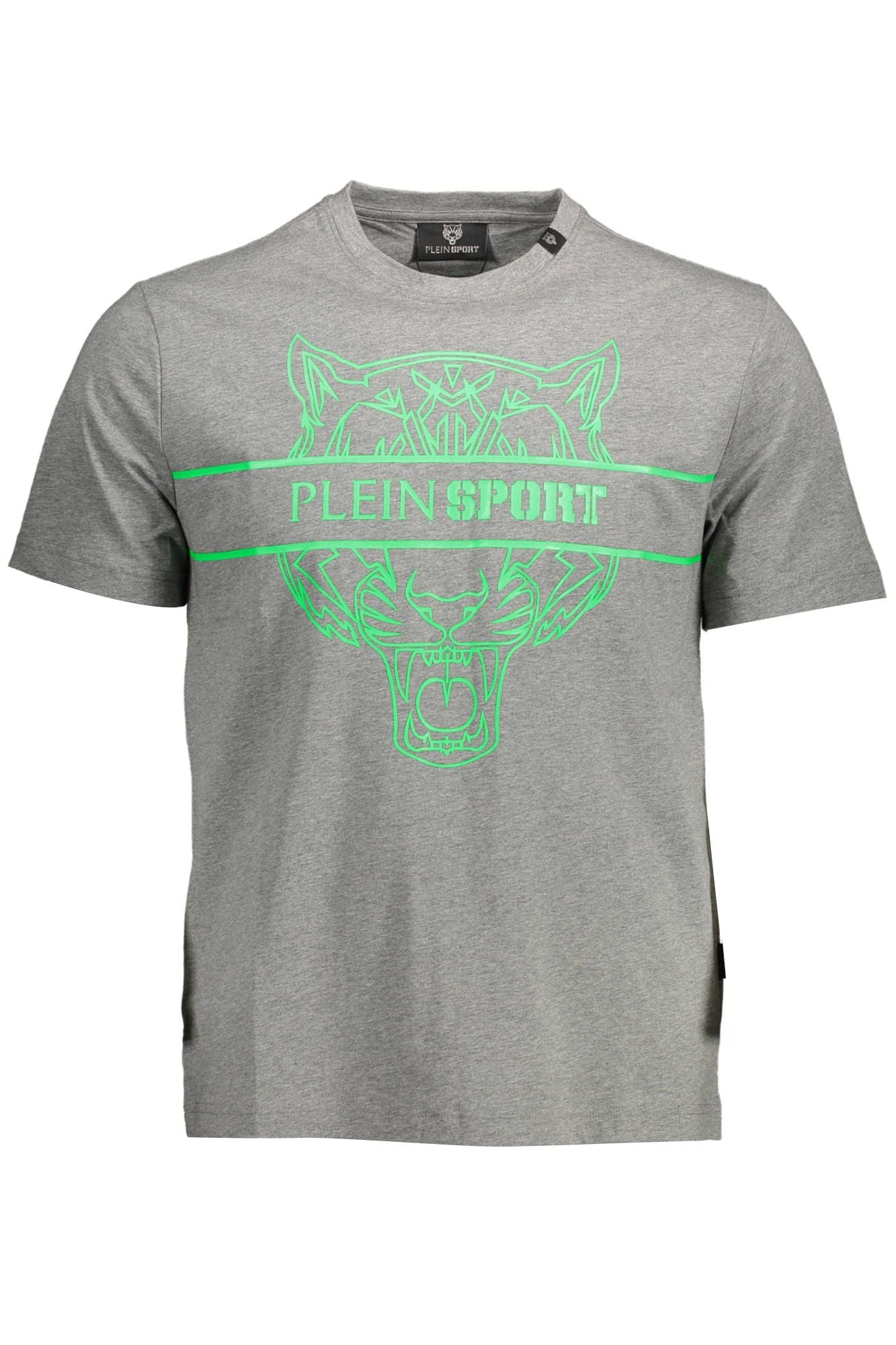 Sleek Gray Crew Neck Tee with Contrasting Details