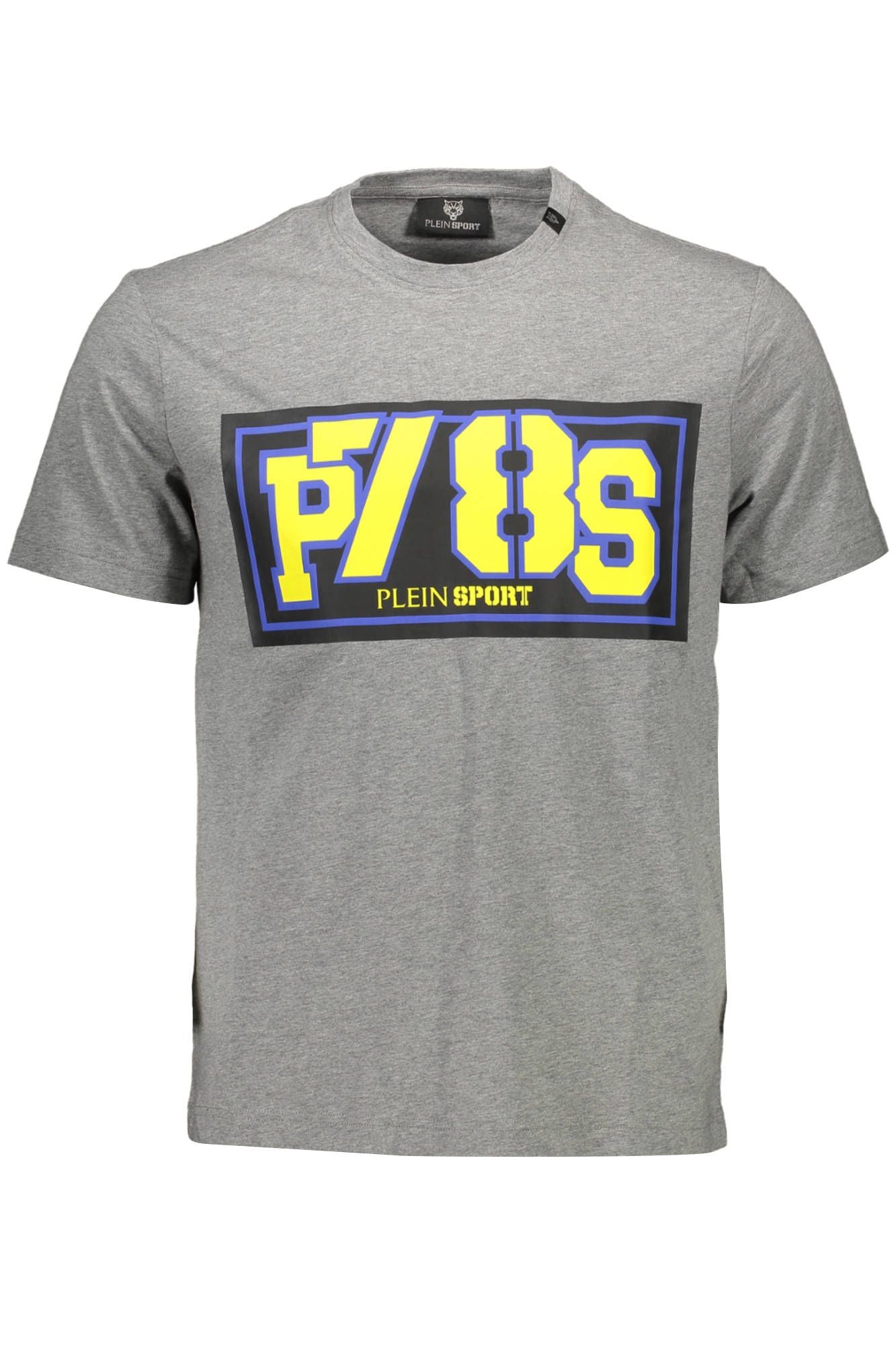 Sleek Gray Crew Neck Printed Tee with Logo Detail
