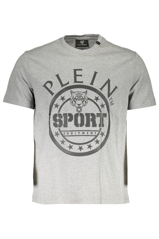 Sleek Gray Cotton Crew Neck Tee with Logo Detail