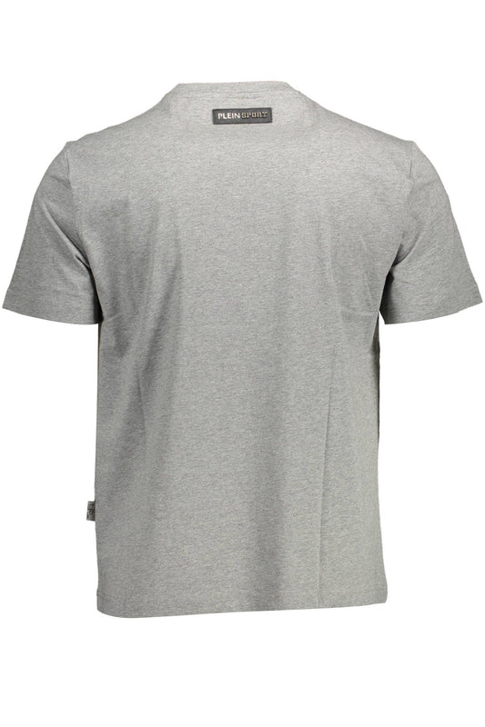 Sleek Gray Cotton Tee with Bold Accents