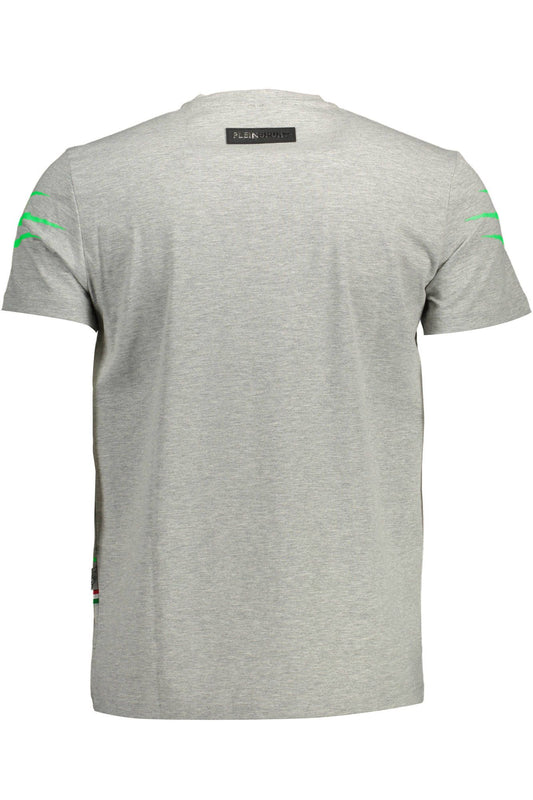 Sleek Gray Crew Neck Sports Tee with Logo Detail