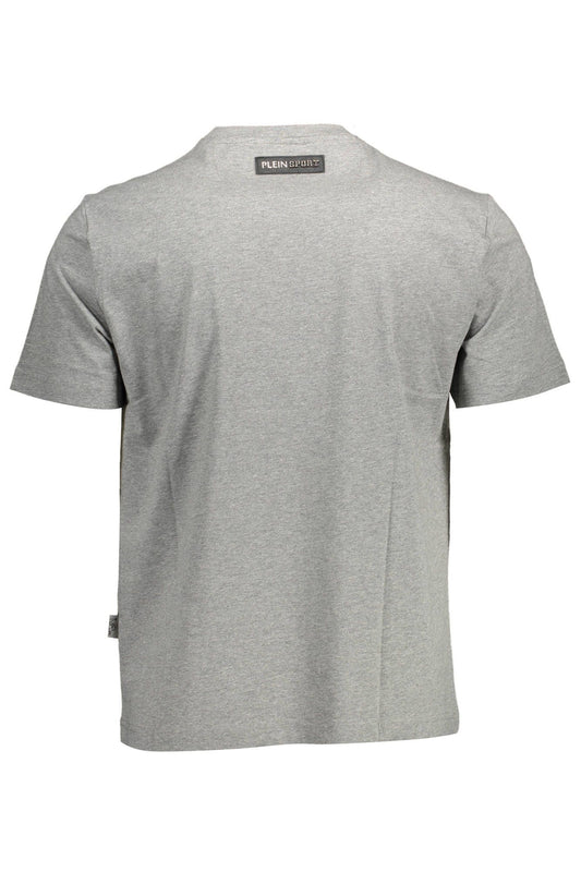 Grey Cotton Crew Neck Tee with Signature Detailing