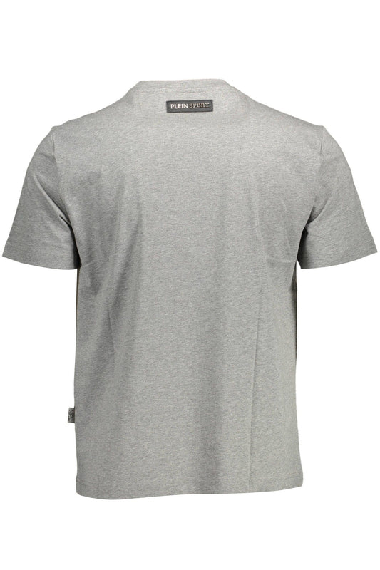 Sleek Gray Crew Neck Tee with Contrasting Details