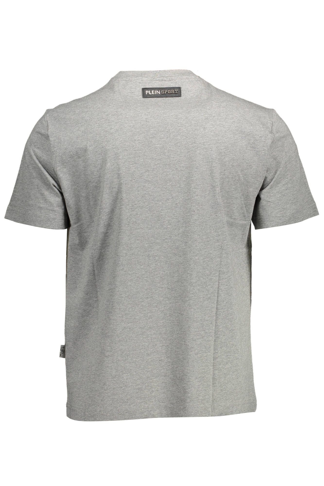 Sleek Gray Cotton T-Shirt with Bold Accents