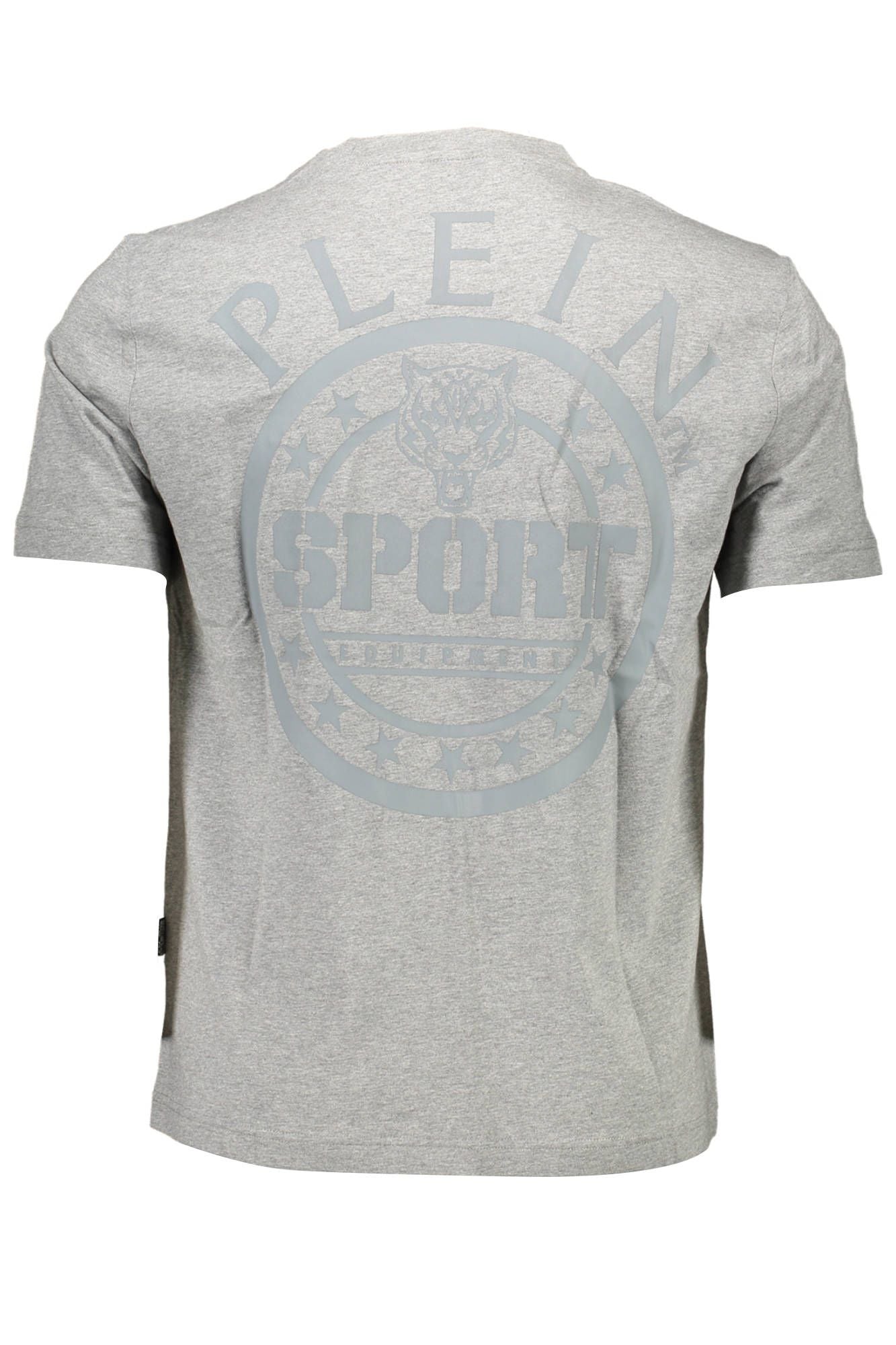 Sleek Gray Crew Neck Tee with Bold Back Print