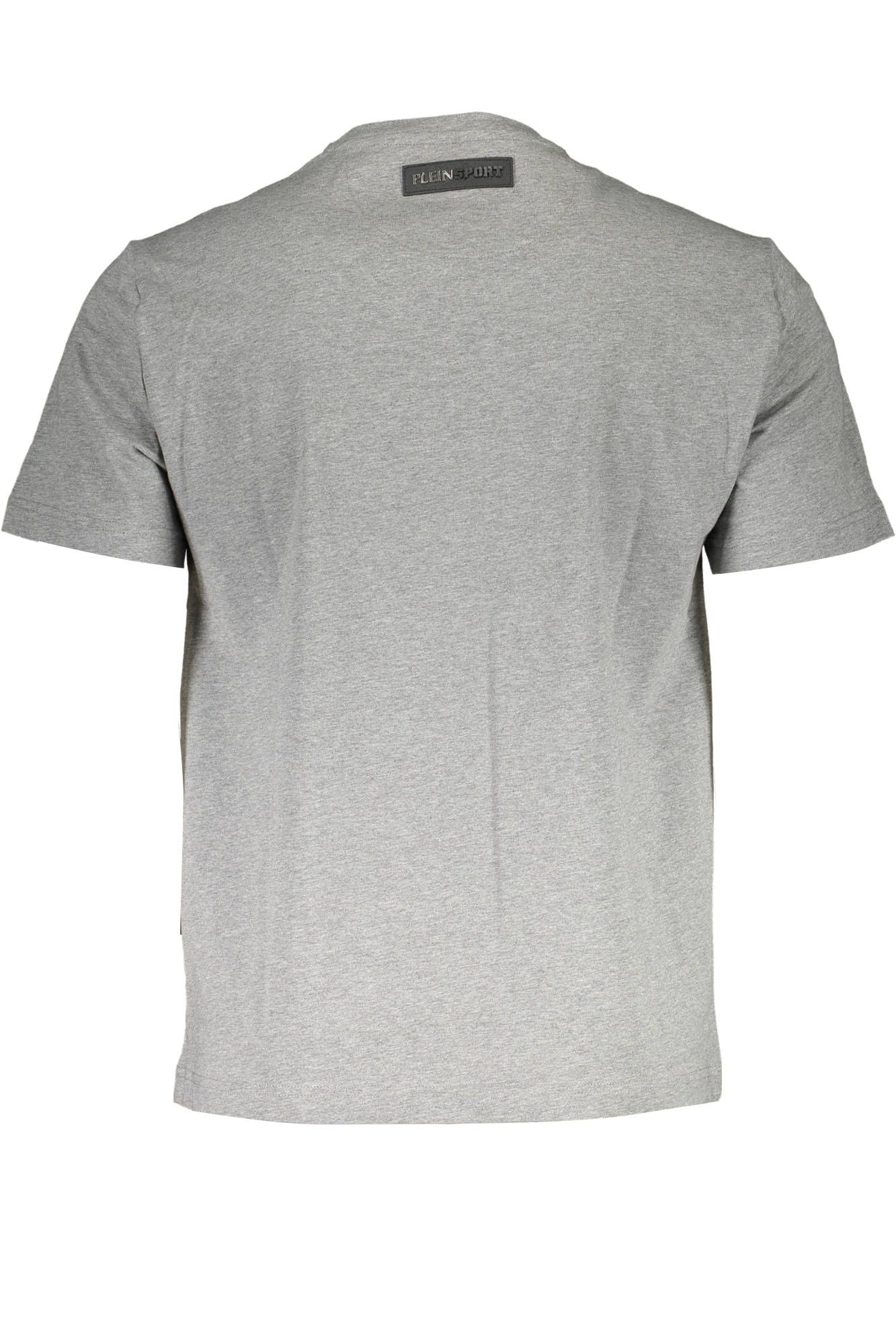 Chic Gray Round Neck Logo Tee with Applique