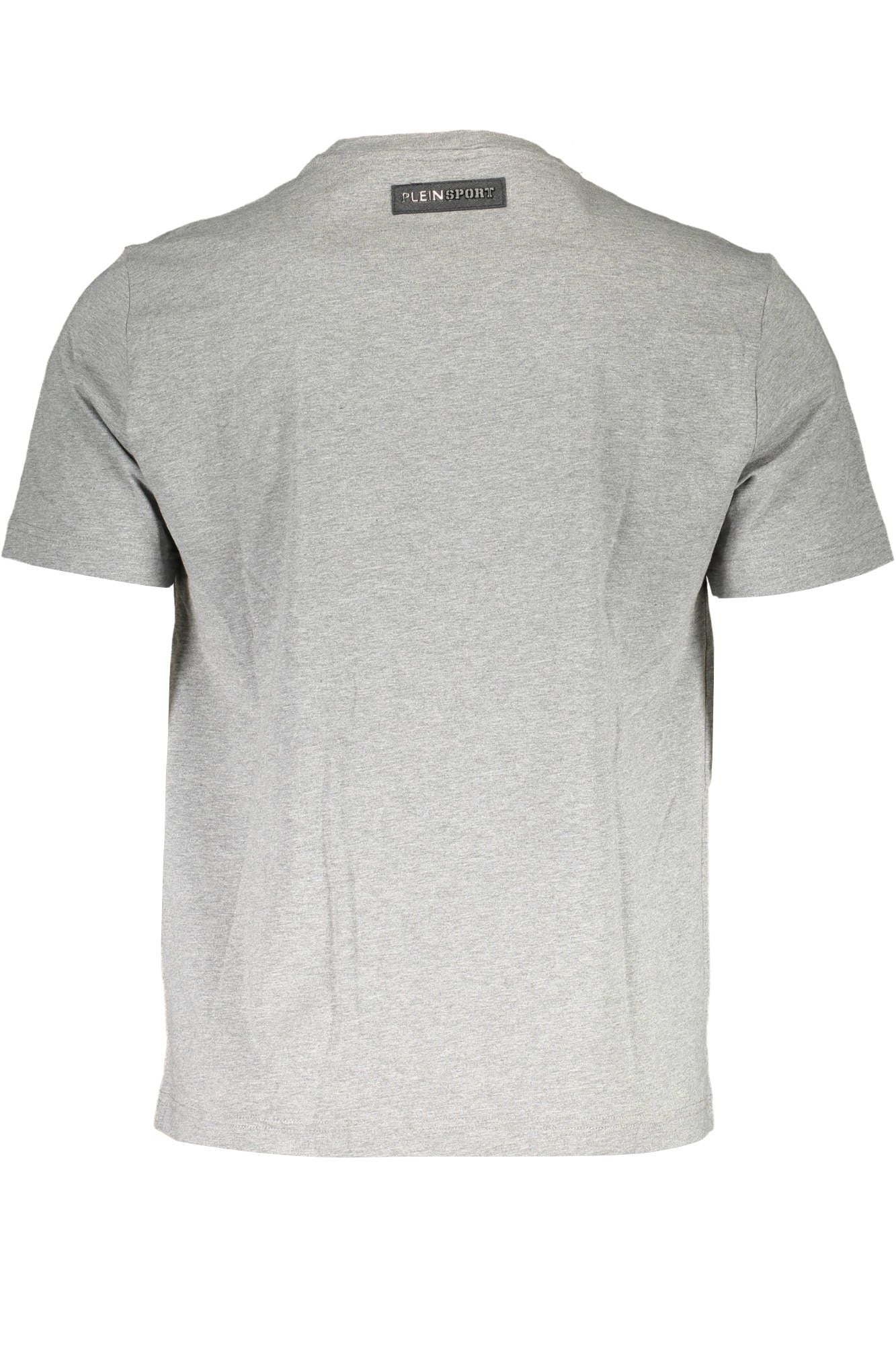 Sleek Gray Cotton Crew Neck Tee with Logo Detail