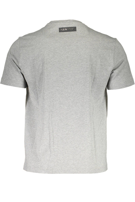 Sleek Gray Cotton Crew Neck Tee with Logo Detail