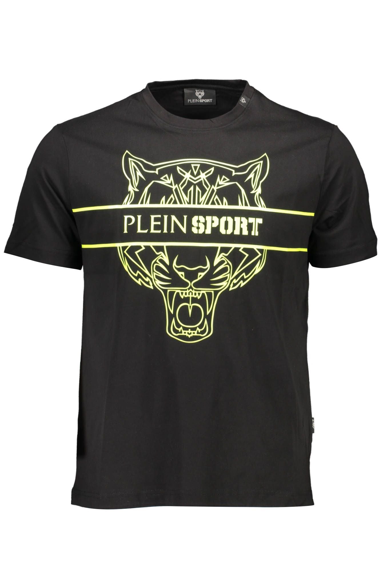 Sleek Black Crew Neck Tee with Bold Accents