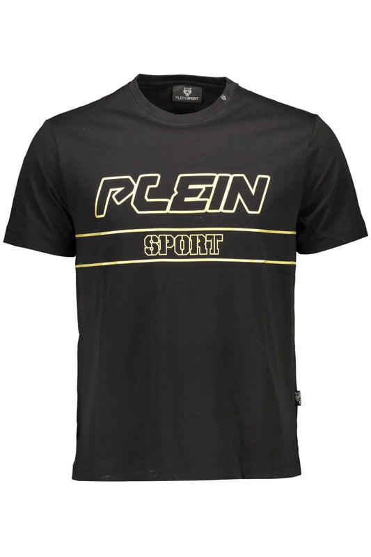 Sleek Black Cotton Crew Neck Tee With Print