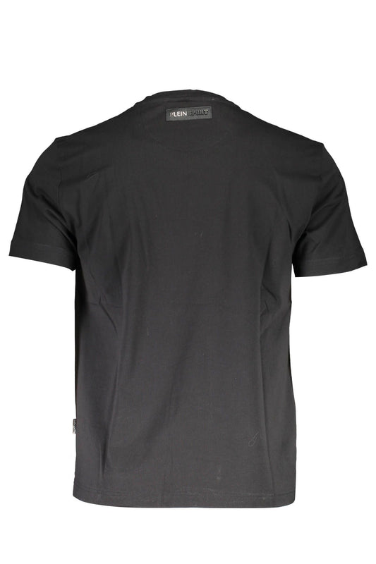 V-Neck Logo Print Cotton Tee in Black