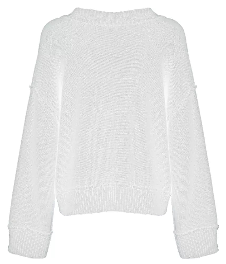 Chic Beige V-Neck Wool Blend Sweater