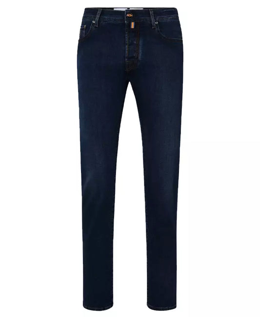Chic Dark Blue Bard Denim with Contrast Stitching